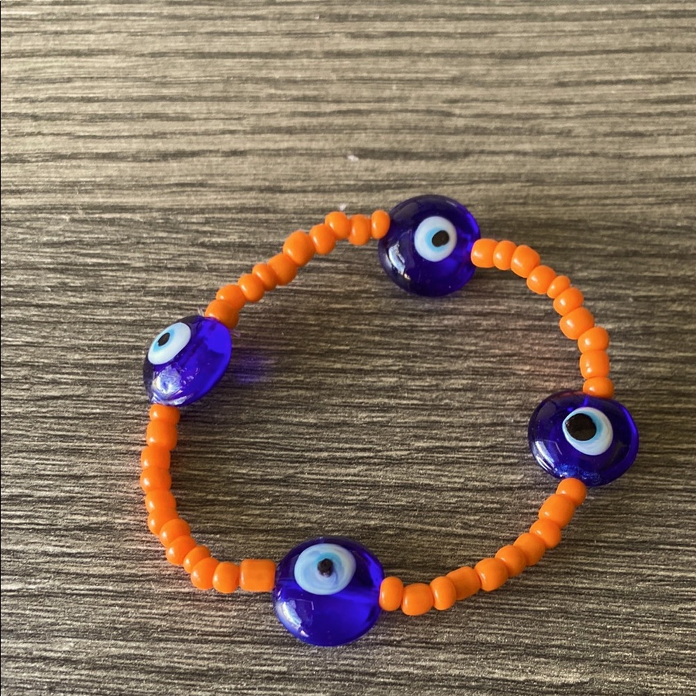 Evil Eye Beaded Bracelet - Orange and Blue